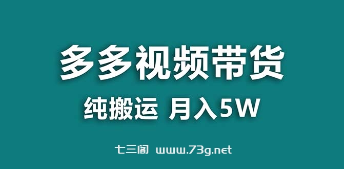 【蓝海项目】拼多多视频带货 纯搬运一个月搞了5w佣金，小白也能操作 送工具-七三阁