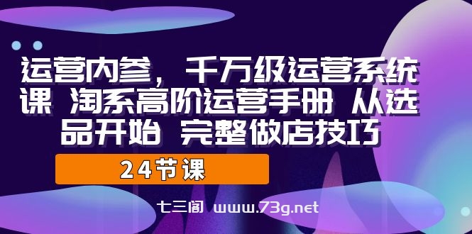 运营·内参 千万级·运营系统课 淘系高阶运营手册 从选品开始 完整做店技巧-七三阁