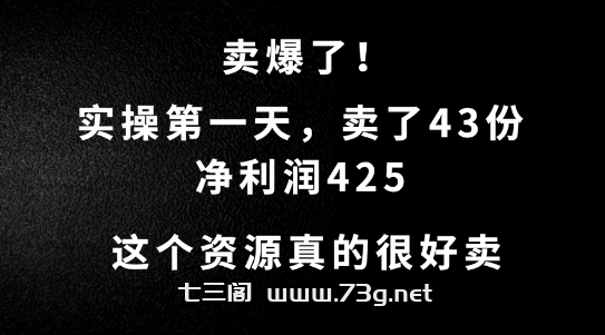 这个资源，需求很大，实操第一天卖了43份，净利润425【揭秘】-七三阁