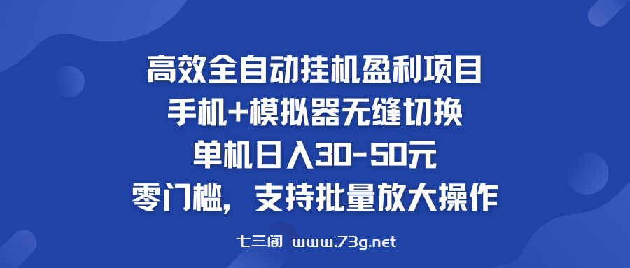 高效全自动挂机盈利项目 手机+模拟器无缝切换 单机日入30-50元-七三阁